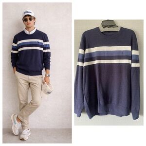 Striped Crewneck Sweater L Preppy Dadcore Golf Ivy League Blue White NWT